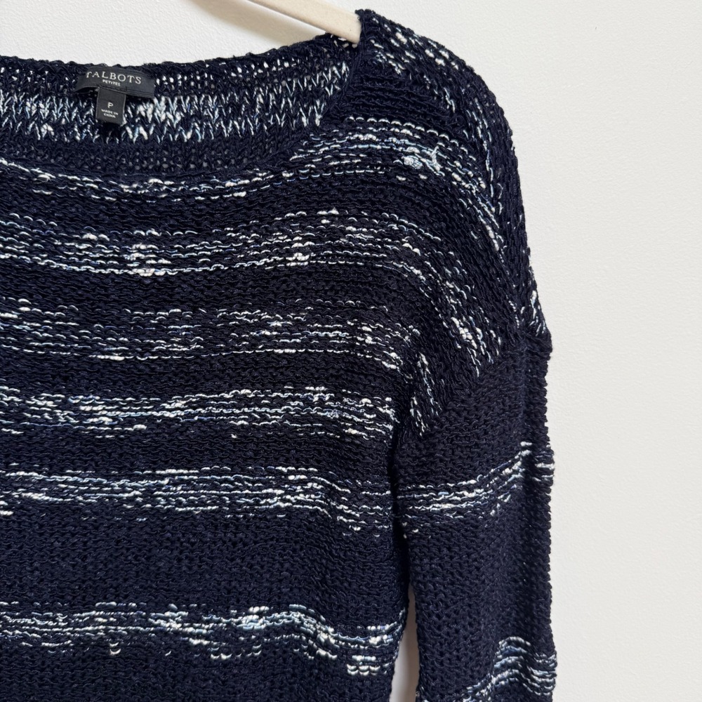 Talbots Petites Navy Marled Knit Sweater Lightweight Boatneck Pullover P Small - Picture 7 of 9